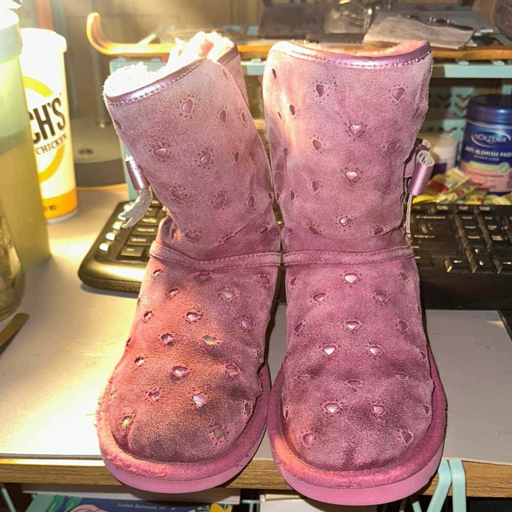 Pink Suede Boots with Heart Cutouts